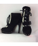 B. Bakers Womens Black Suede White Fur Edge Buckle Boots Sz. 6.5 Stilett... - €17,62 EUR