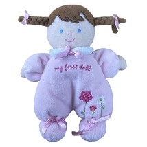 Child of Mine Carters My First Doll Rattle Plush Brown Hair Pigtails Pink Flower - $16.82