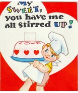 NEW Listing** Cute Boy Chef W/ a Big Cake Vintage Valentine Card - $6.00