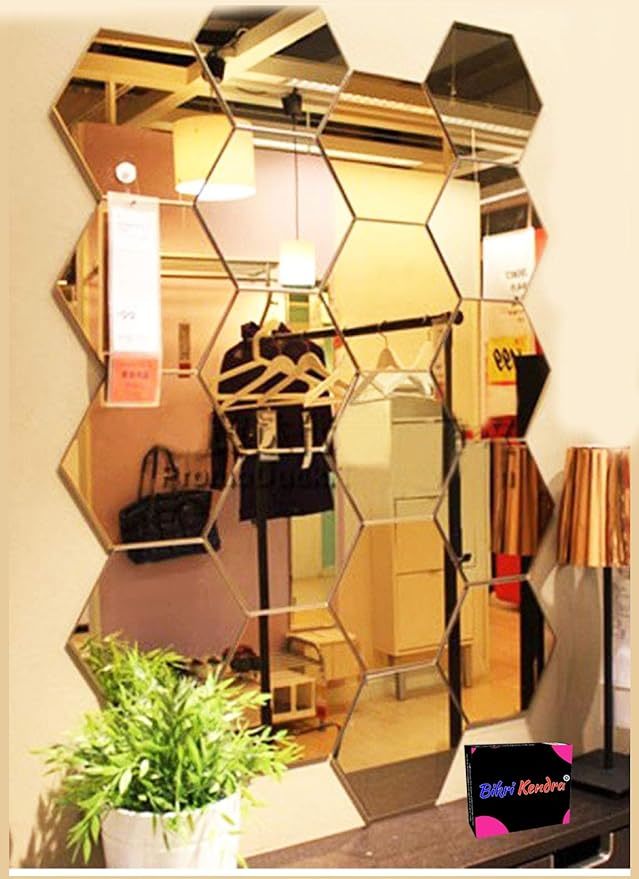 Hexagon 20 Golden mirror stickers for wall - $34.99