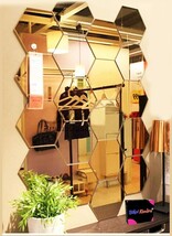 Hexagon 20 Golden mirror stickers for wall - £27.90 GBP