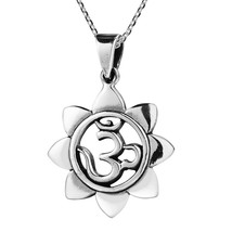 Blooming Lotus Aum/Om Center Sterling Silver Necklace - £23.78 GBP
