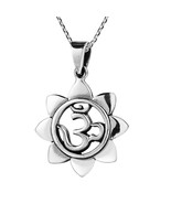 Blooming Lotus Aum/Om Center Sterling Silver Necklace - £23.34 GBP