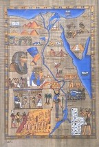 Framed Egyptian Map, Landmarks, &amp; Ancient Cities on Papyrus Art Signed P... - $296.99