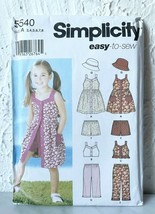 Simplicity Pattern 5540 Child's Sun Dress Top Pants Shorts Hat Kids 3-8 Uncut - £9.67 GBP