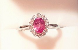 Pink Sapphire and Diamonds in Vintage Style Platinum Ring Setting (PRICE... - $1,230.60