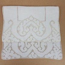 Vintage Embroidery w/ Heart Cutouts Beige Dresser Doily Approx 16x10 Inc... - $10.33