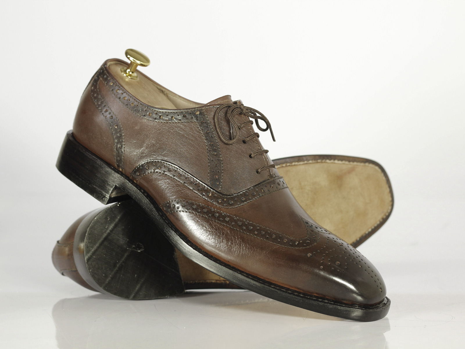 Handmade Men's Chocolate Brown Wing Tip Brogue Leather Shoes, Men Designer Shoes