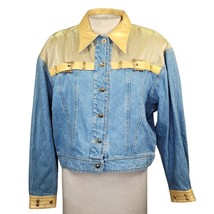 Jean Jacket with Gold Metallic Accent Size Large  - £58.42 GBP