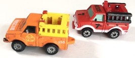 Vintage Micro Machines Datsun Fire Rescue Trucks Orange Red With Ladders... - $6.89