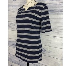 Talbots Striped Split Neck Tee Shirt Womens M Elbow Sleeves 100% Cotton - $9.00