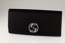 Gucci GG Broadway Crystal Clutch Black Satin with Pouch and Papers - $989.99