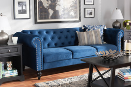 Andor Navy Blue Velvet Fabric Upholstered and Button Tufted Chesterfield... - $19,526.59 MXN