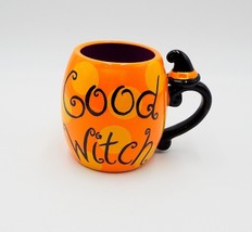Clay Art Good Witch Coffee Tea Mug Orange Halloween 16 Oz Polka Dot - £11.76 GBP