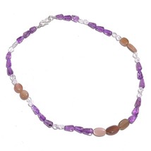 Natural Moonstone Amethyst Crystal Gemstone Mix Shape Beads Necklace 17&quot; UB-6197 - £7.71 GBP