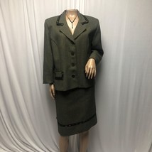 Sag Harbor Size 16 Green Black Lace Ribbon Trim Jacket Skirt Womens Suit - £19.23 GBP