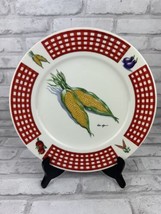 Tabletops Unlimited Fresh Vegetable Dinner Plate 10.75&quot;  Corn Red Checked - £5.65 GBP