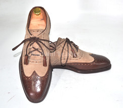 Men&#39;s Handmade Two Tone Leather Formal Spectator Tassels Lace Up Dress S... - $169.99+