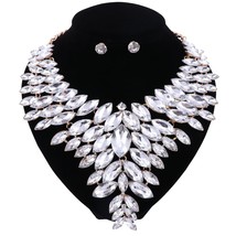Women Crystal Jewelry Set Gold Color Fashion Necklace Earring African Costume Ni - £27.08 GBP