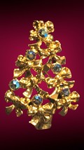 Vintage 1992 Avon AB Rhinestone Ribbons Bows Golden Christmas Tree Brooch Pin - £20.02 GBP