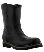 Mens Black Work Boots Real Leather Slip Resistant Traction Sole Soft Toe - £47.95 GBP