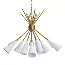 Conical Brass Sputnik Chandelier Stilnovo Style ceiling light in white c... - £297.78 GBP