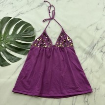 Victorias Secret Bra Tops Vintage Y2k Halter Top Size M Purple Beaded Sequins - £17.86 GBP