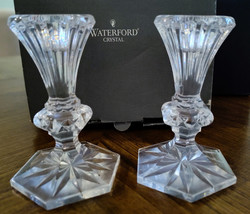 Waterford Crystal Chatham Pair of 5&quot; Candlestick Candle Holders Hexagon Base - £51.79 GBP