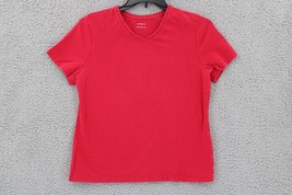 Croft &amp; Barrow Classic Tee Shirt Womens Size L Red V Neck Stretch Short Sleeve - £8.19 GBP