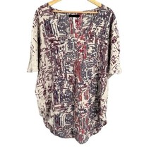 Margarita Saplala Silk Blouse Beige Graphic Print Oversize V-Neck Lightw... - £20.85 GBP