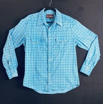 Rock &amp; Roll Cowboy Shirt Mens L Blue Geometric Print  Pearl Snap Rockabilly - $14.03