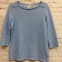 Kim Rogers Womens Pullover Sweater Blue Geometric Stretch 3/4 Sleeve Scoop M - £10.27 GBP