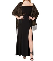 allbrand365 designer Womens Shimmer Jacquard Fringe Wrap, One Size, Black Gold - £37.77 GBP