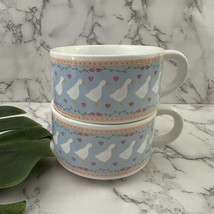 KIC Vintage 90s Coffee Mug Set of 2 Blue Pink Goose Duck Birds Soup Cottage - $498.05 MXN