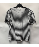 Charter Club Womens M Intrepid Navy Blue Striped Split Sleeve Top NWT CQ16 - $456.29 MXN