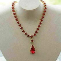 14K Yellow Gold Over 21.55CT Pear Lab-Created Garnet Stunning Wedding Necklace - £250.12 GBP