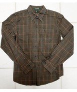 RALPH LAUREN LRL Plaid Blouse Shirt Top L/S Initial Pocket Brown Women&#39;s  M - £26.03 GBP