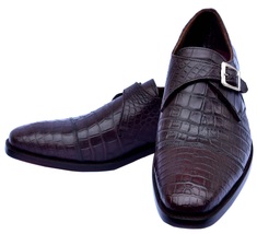 Royal Genuine Crocodile Leather Tawny Port Single Monk Strap Men Formal Shoes - £955.71 GBP