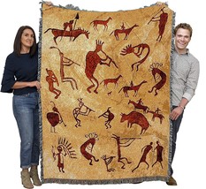 Kokopelli Petroglyphs Blanket - Southwest Cave Rock Art - Gift Tapestry, 72x54 - £62.34 GBP
