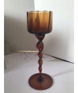 VNTG AMBER BLOWN OPTIC RIBBED GLASS CANDLE HOLDER WITH TWISTED STEM, 13&quot;... - $59.40