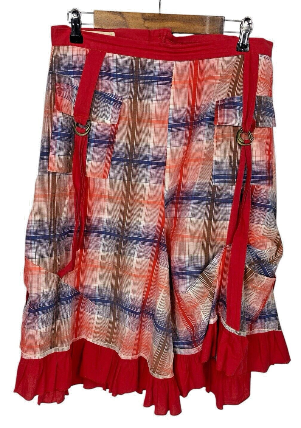 Vintage Skirt Red Plaid Western Wear Ruffle Gypsy Peasant Whimsigoth Siz... - $55.85
