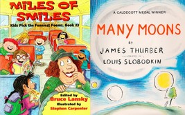 2 LOT MANY MOONS &amp; MILES OF SMILES FUNNY POEMS ILLUSTRATED CHILDREN BOOK... - $92.12 MXN