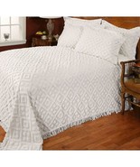 Full size Beige Chenille Cotton Bedspread with Fringe Edges - $2,961.13 MXN