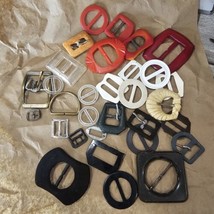 40s 50s 60s Celluloid Lucite Belt Buckles Plastic Lot Ornate Unique Mid-... - $38.62