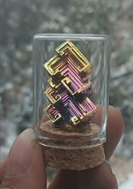 Bismuth Crystal, Rainbow Geometric Bismuth In Glass Display Jar W/ Cork ... - $8.60