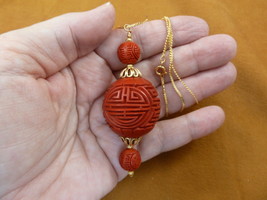 J13-22) 30mm Red CINNABAR round wood lacquer bead jewelry 24&quot; Pendant necklace - £22.00 GBP