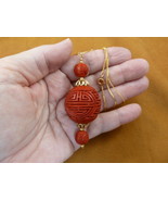J13-22) 30mm Red CINNABAR round wood lacquer bead jewelry 24&quot; Pendant ne... - £21.71 GBP