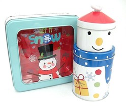 Snowman Tins Lot of 2 Let it Snow Window Lid and Stacking 2 Part Figural - £11.09 GBP