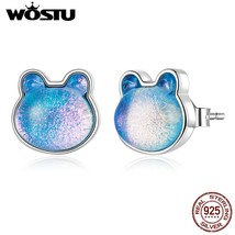 925 Sterling Silver Cartoon Cute Mini Bear Stud Earrings For Girl Multi Color Mu - £17.46 GBP