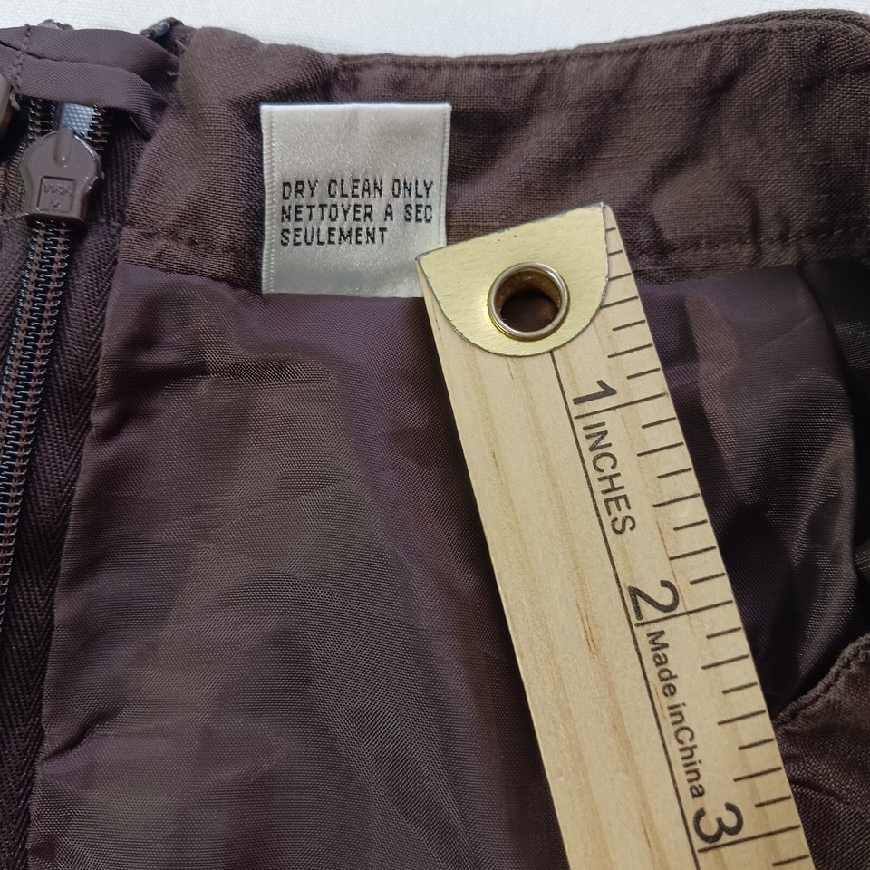 Talbots Skirt Women's Size 8 Brown Linen Silk Blend Back Zip Lined & Slit Item image 5